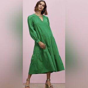 TopShop Textured Poplin Chuck On Midi Swing Dress | Vibrant Green | Size 2